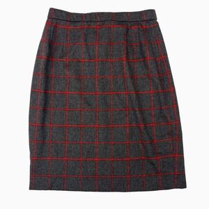VTG Diane Dickinson 14 Red Check Pencil Skirt Cashmere 30" Waist Old‎ Money